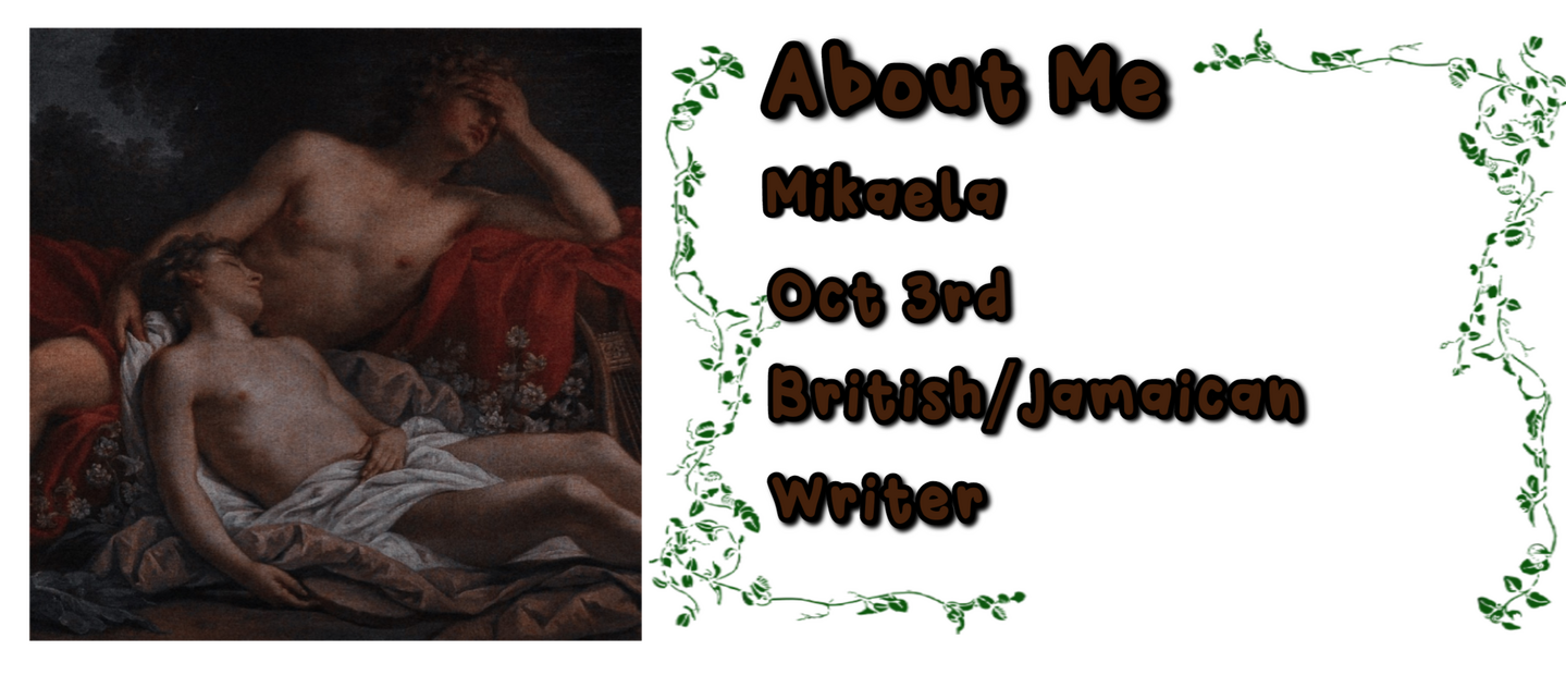 My name is Mikaela. My birthday is on October third. I am part british and jamaican. I am a writer.
